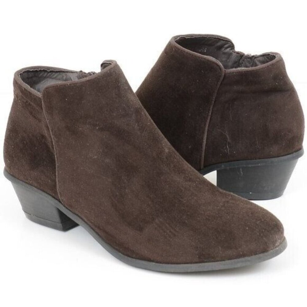 Side Step Women's 9.5 WIDE‎ Brown Faux Suede Booties Western Minimalist Festival